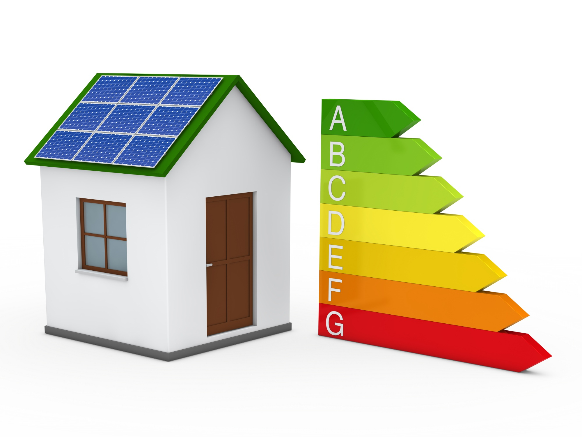 casa con panel solar y escala de eficiencia energética en vivienda de Cádiz